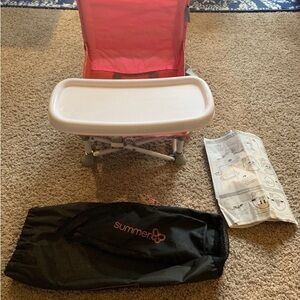 Summer Toddler POP & SIT Foldable Portable Dining Chair w Belt & Bag Pink